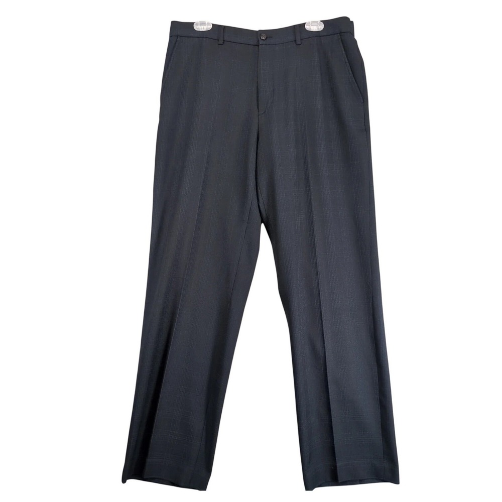 Perry Ellis Black Navy Plaid Dress Pants Mens 34x32 Lightweight Business Career